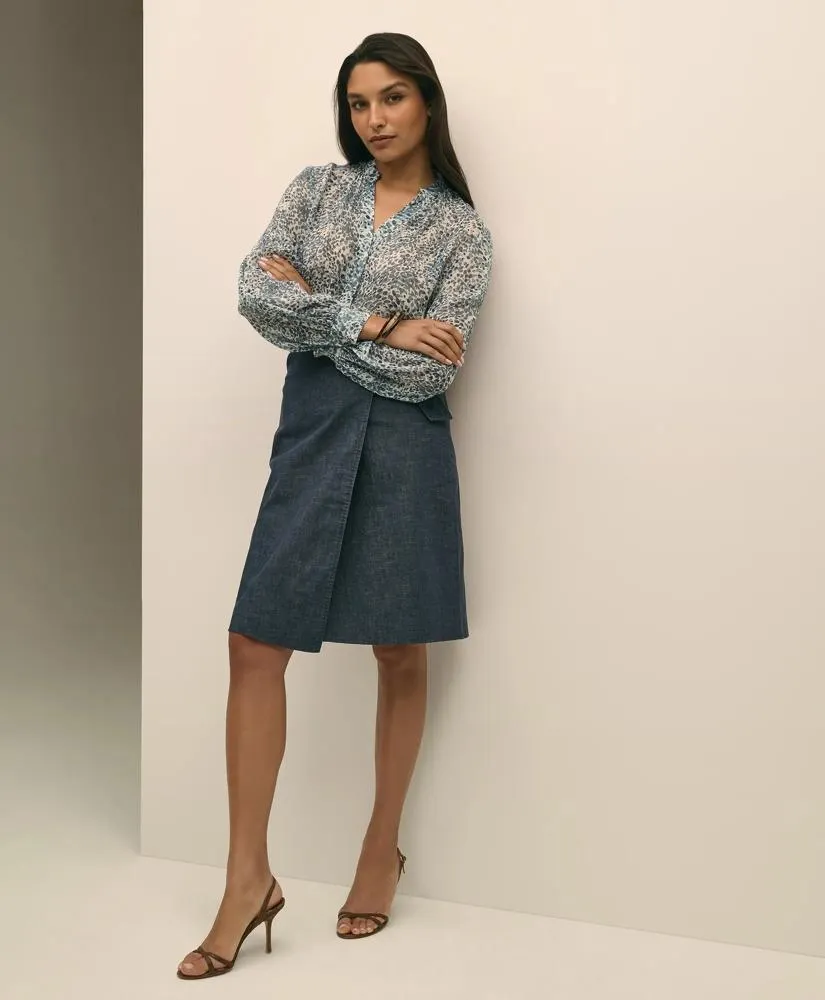 Cotton Blend Denim Wrap Skirt