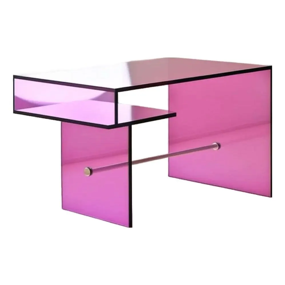 "Lucent Radiance: Modern Fuchsia Acrylic Desk With Sculptural Form"