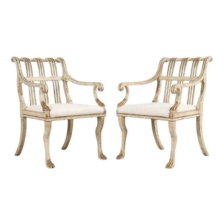 Pair of Rose Tarlow Painted Parcel Gilt Brighton Armchairs