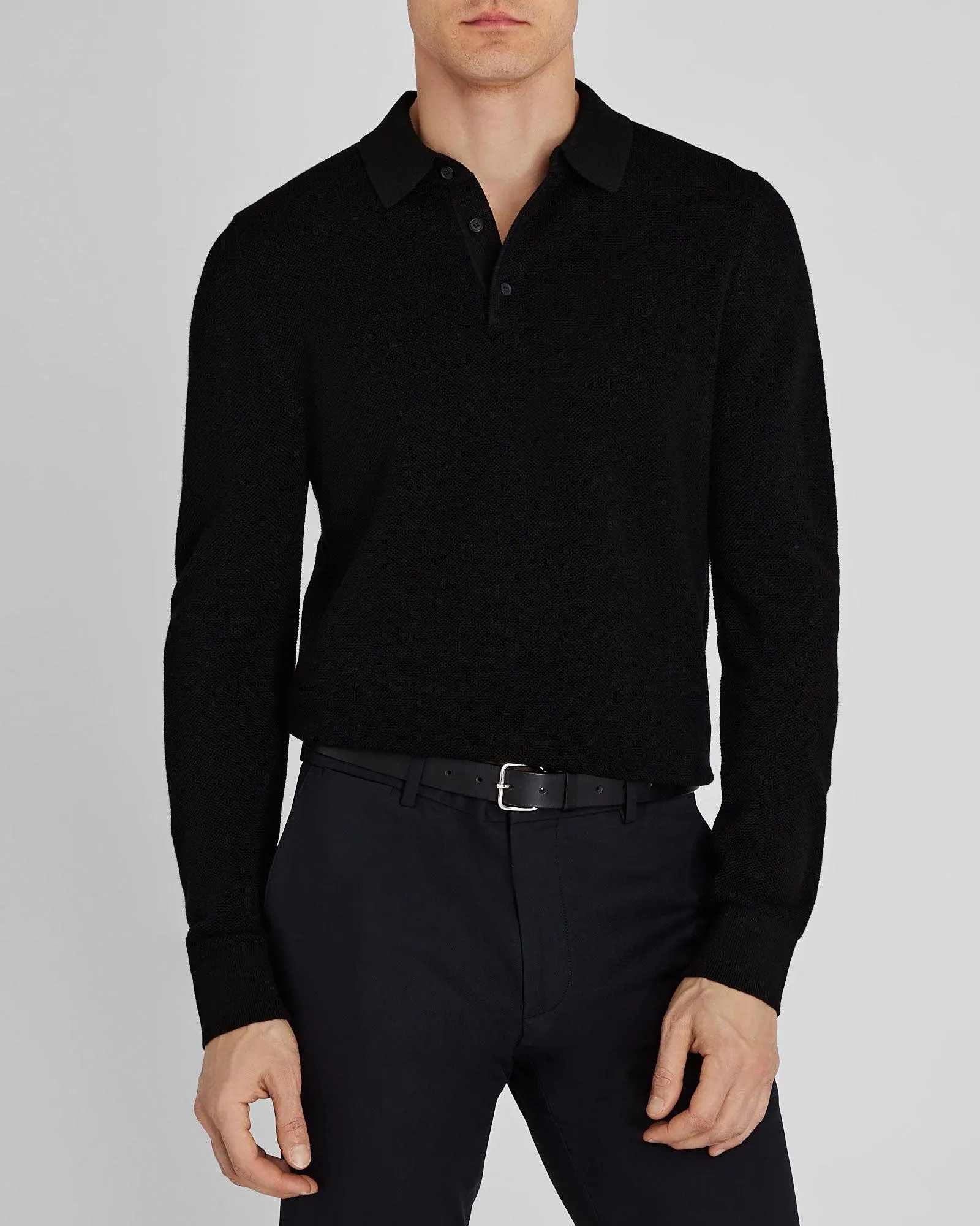 Long-Sleeve Stitch Wool Polo