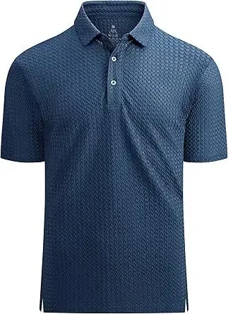 Esabel.C Bubble Men's Polo Shirts Short Sleeve Stretch Casual Jacquard Collared Golf Polo Shirts for Men
