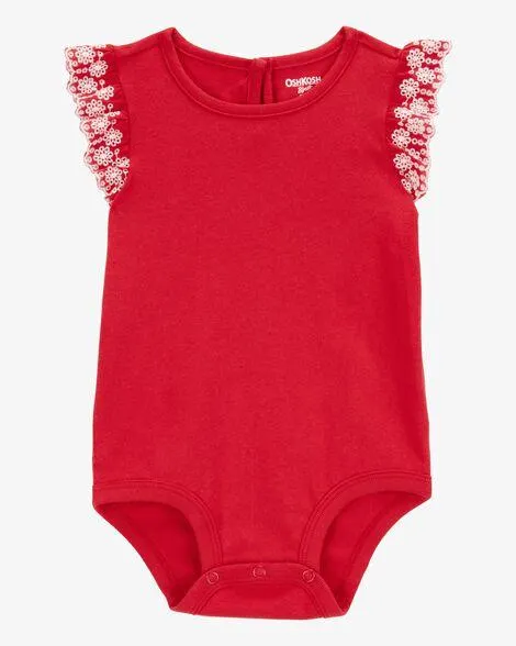 Baby Eyelet Ruffle Bodysuit - Red
