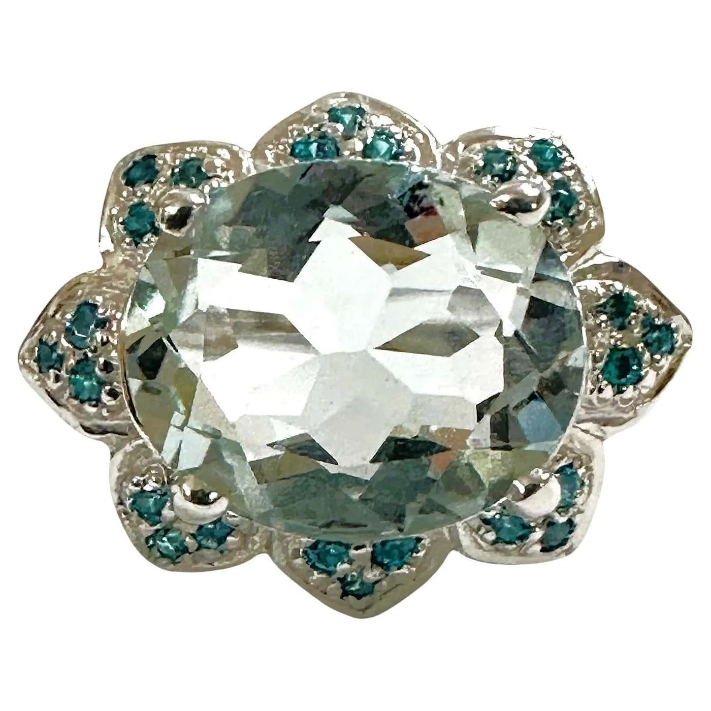 New 4.10 Carat Aquamarine & Diamond Cut Pariaba Blue Stone Sterling Ring