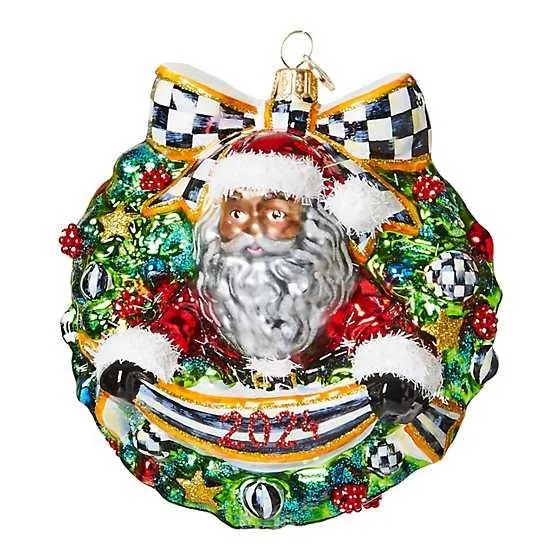 2024 Black Santa Glass Wreath Ornament