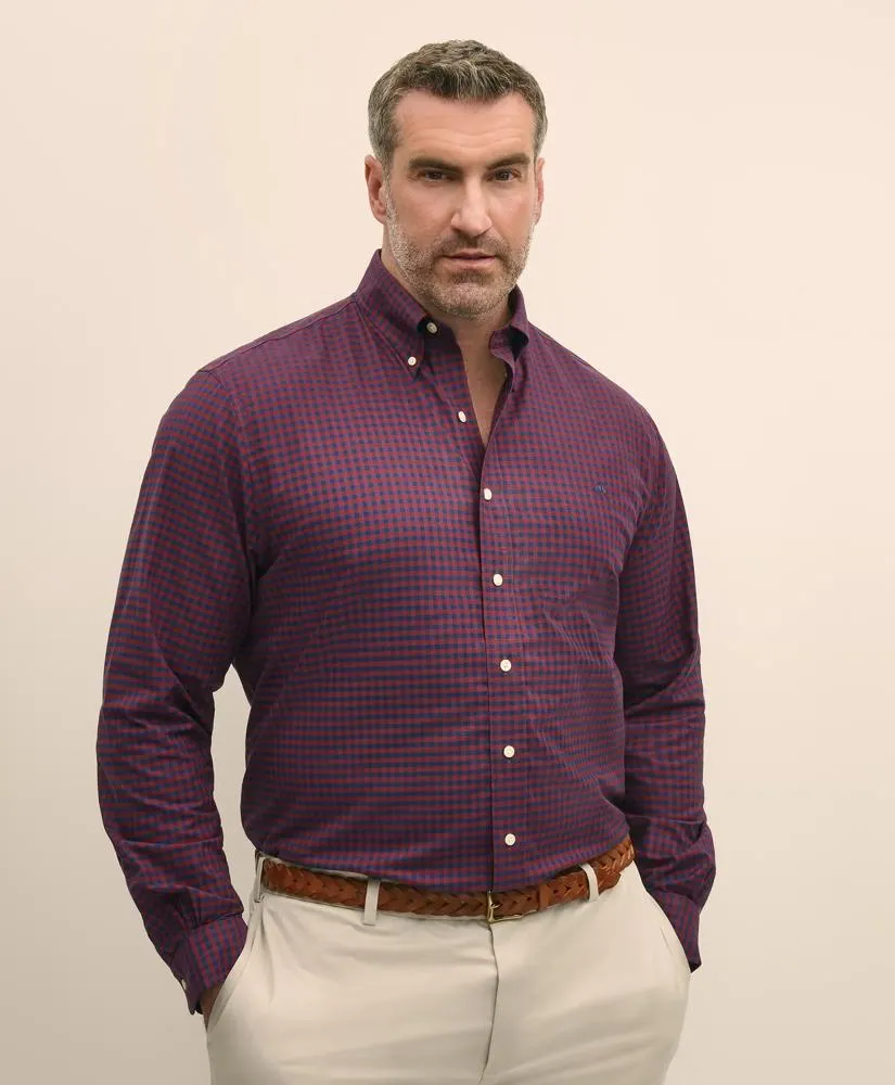 Big & Tall Stretch Cotton Non-Iron Oxford Polo Button Down Collar, Gingham Shirt