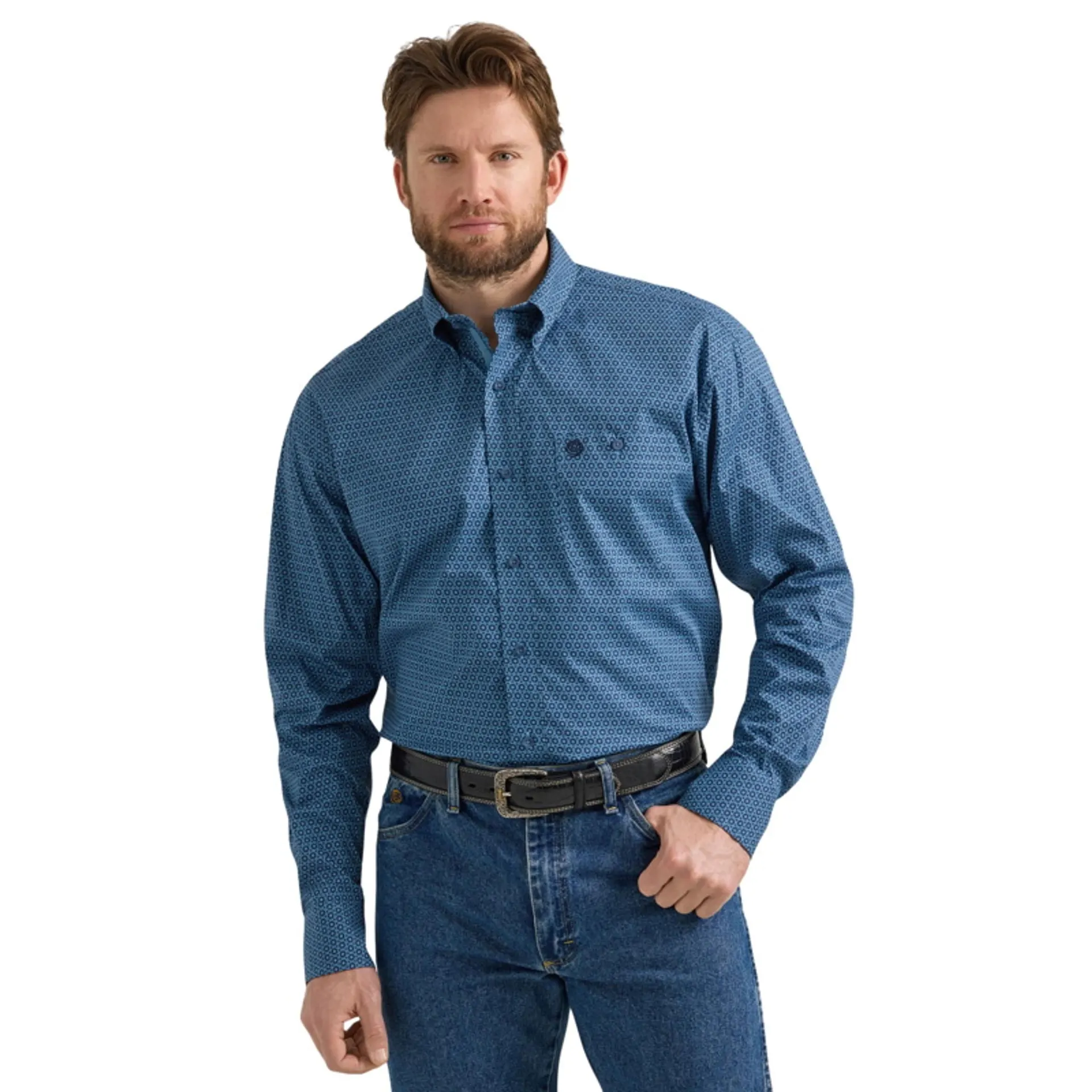 Wrangler Mens Dark Blue George Strait Button Long Sleeve Shirt