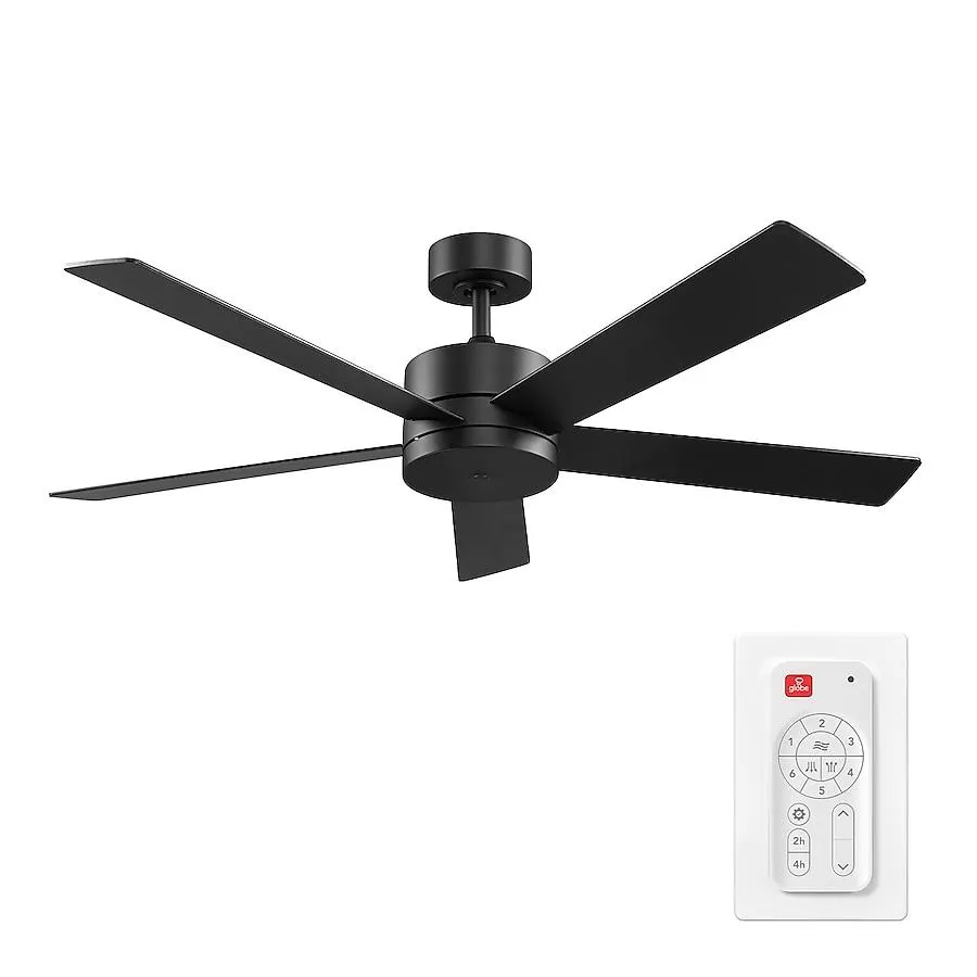 Globe Electric 52-Inches Matte Black with Black/Brown Blades Indoor Downrod mount Standard Ceiling Fan and Remote ( 5 -Blade)