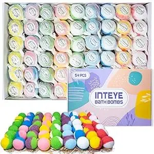 INTEYE Luxury Bath Bombs Gift Set - 54pc Skin-Nourishing Mineral Bath Salts with Natural Essential Oils & 9 Aromas | Spa-Qualit Self-Care for Women, Men, Kids (Eco-Friendly Packaging)