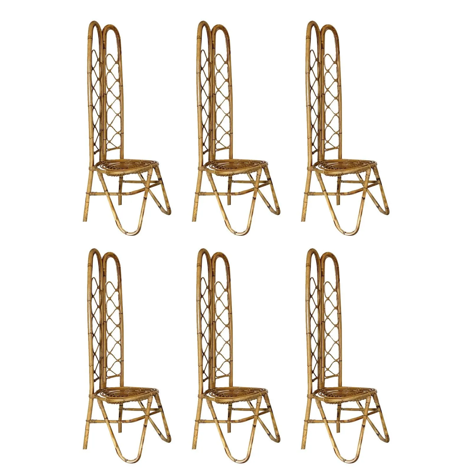 Bamboo Chairs, 1970s, Set of 6