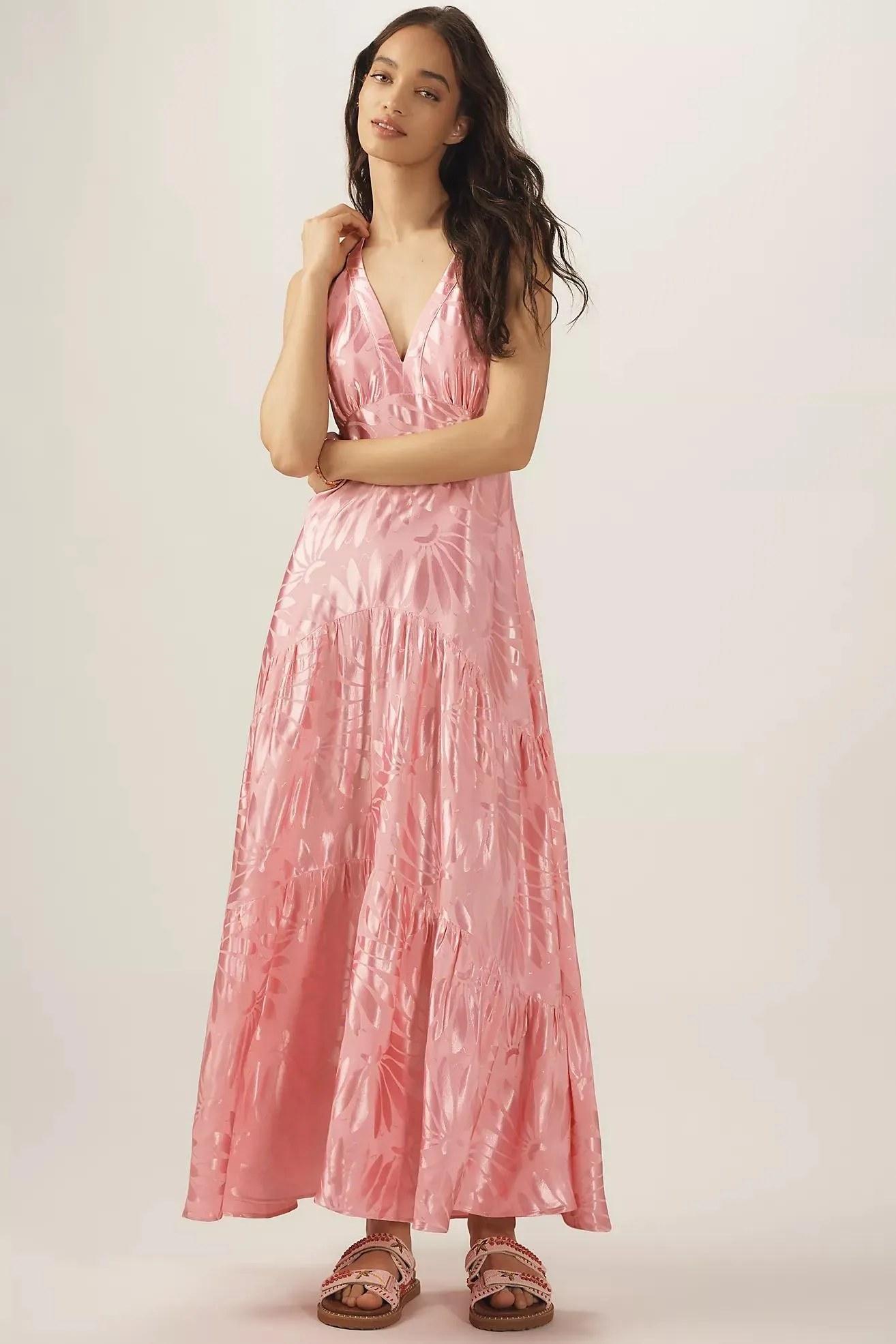 Farm Rio x Anthropologie V-Neck Tiered Maxi Dress