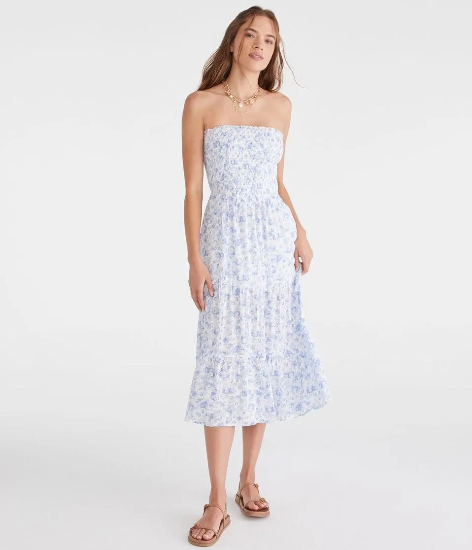 Floral Strapless Smocked Maxi Dress