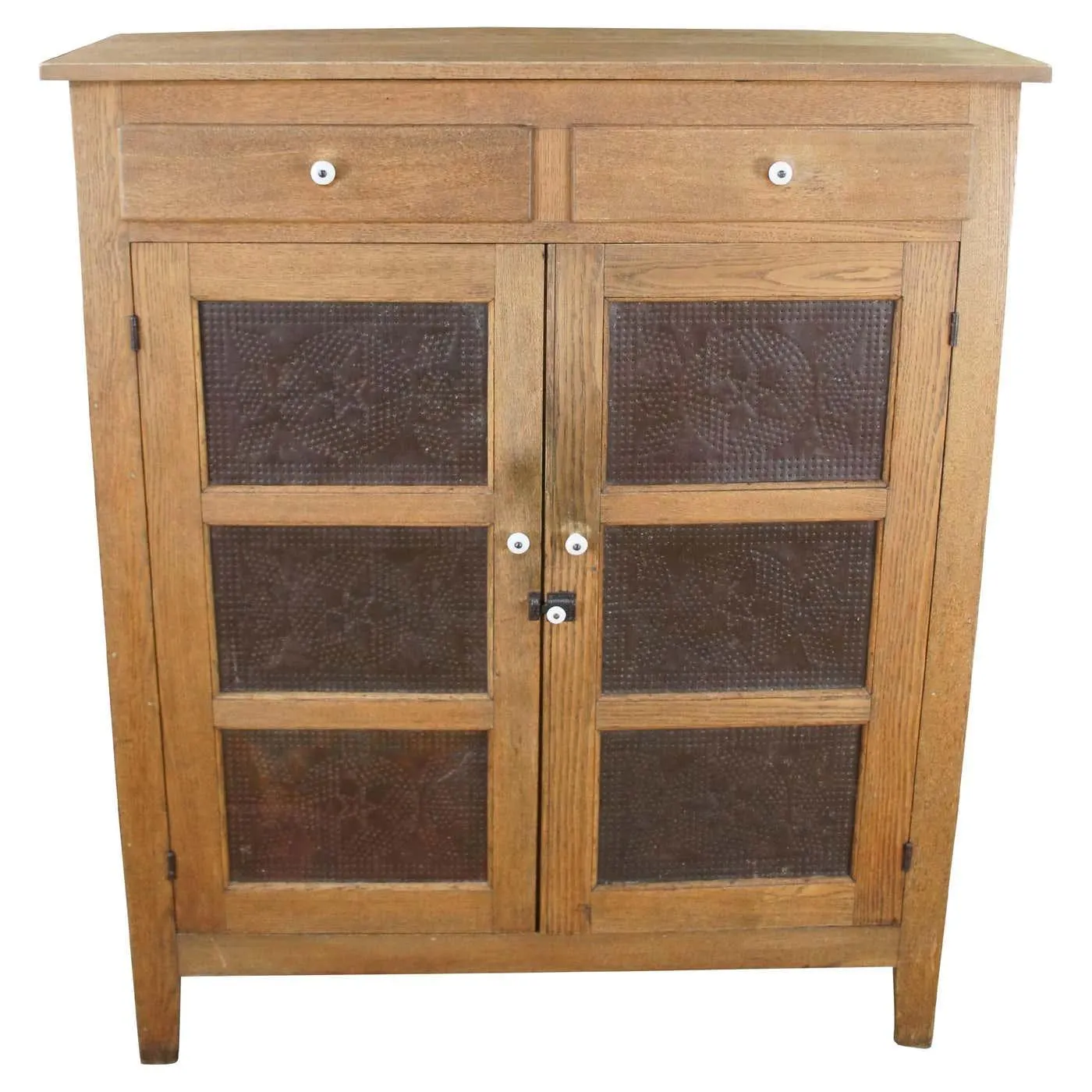 Antique Quartersawn Oak Pierced Tin Star Pie Safe Kitchen Cupboard Cabinet 51"