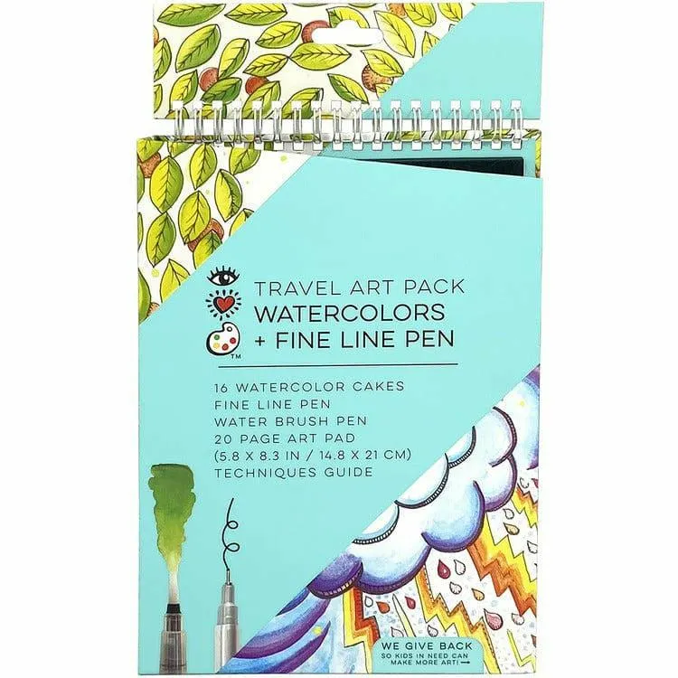 iHeartArt Travel Art Pack Watercolors + Pen + Paper Drawing Set