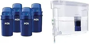 PUR Water Pitcher Replacement Filter (Pack of 4) and PUR PLUS Large Filtered Water Dispenser, 30 Cup