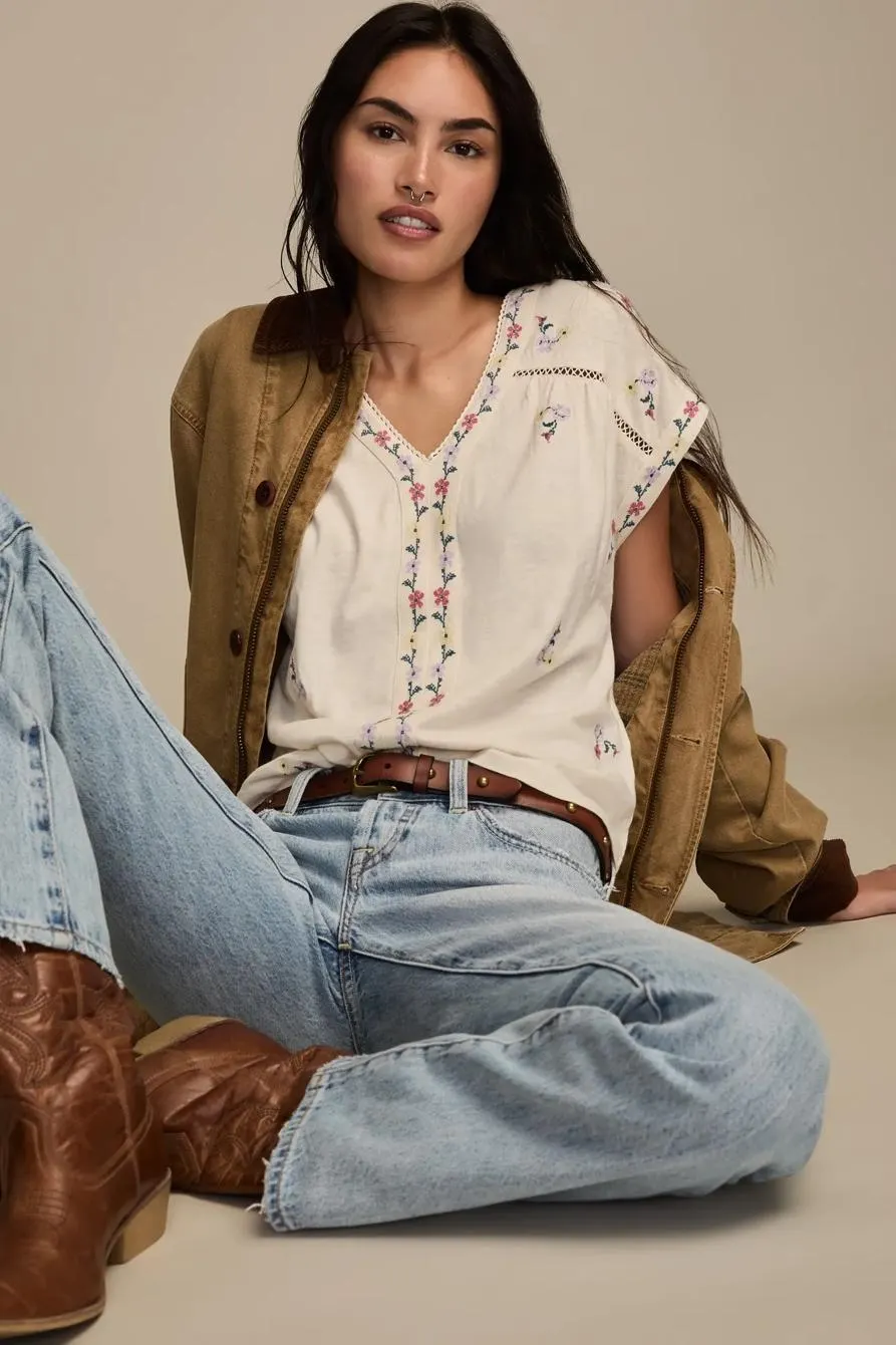 embroidered peasant tee