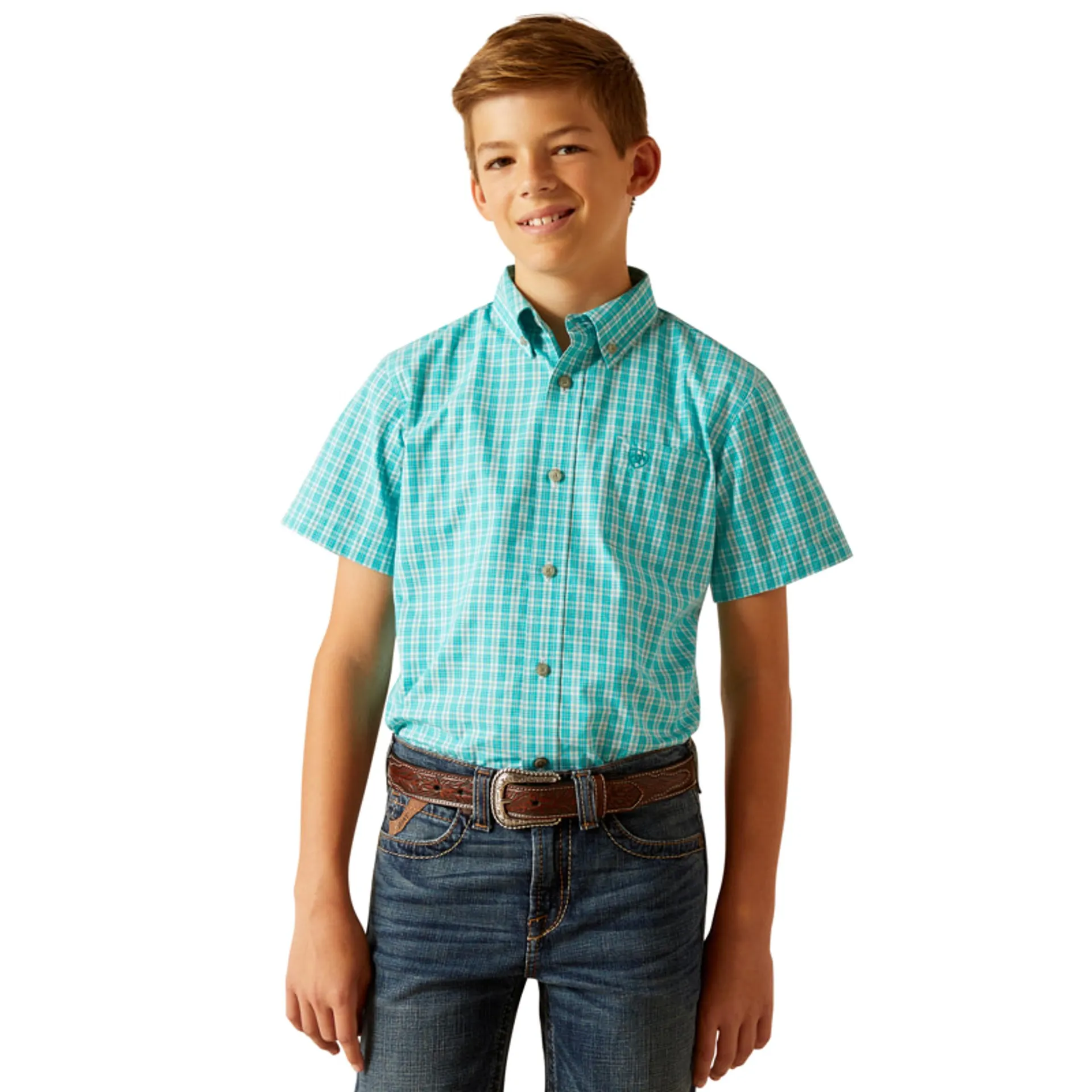 Ariat Boys Pro Series Turquoise Jensen Classic Fit Short Sleeve Shirt