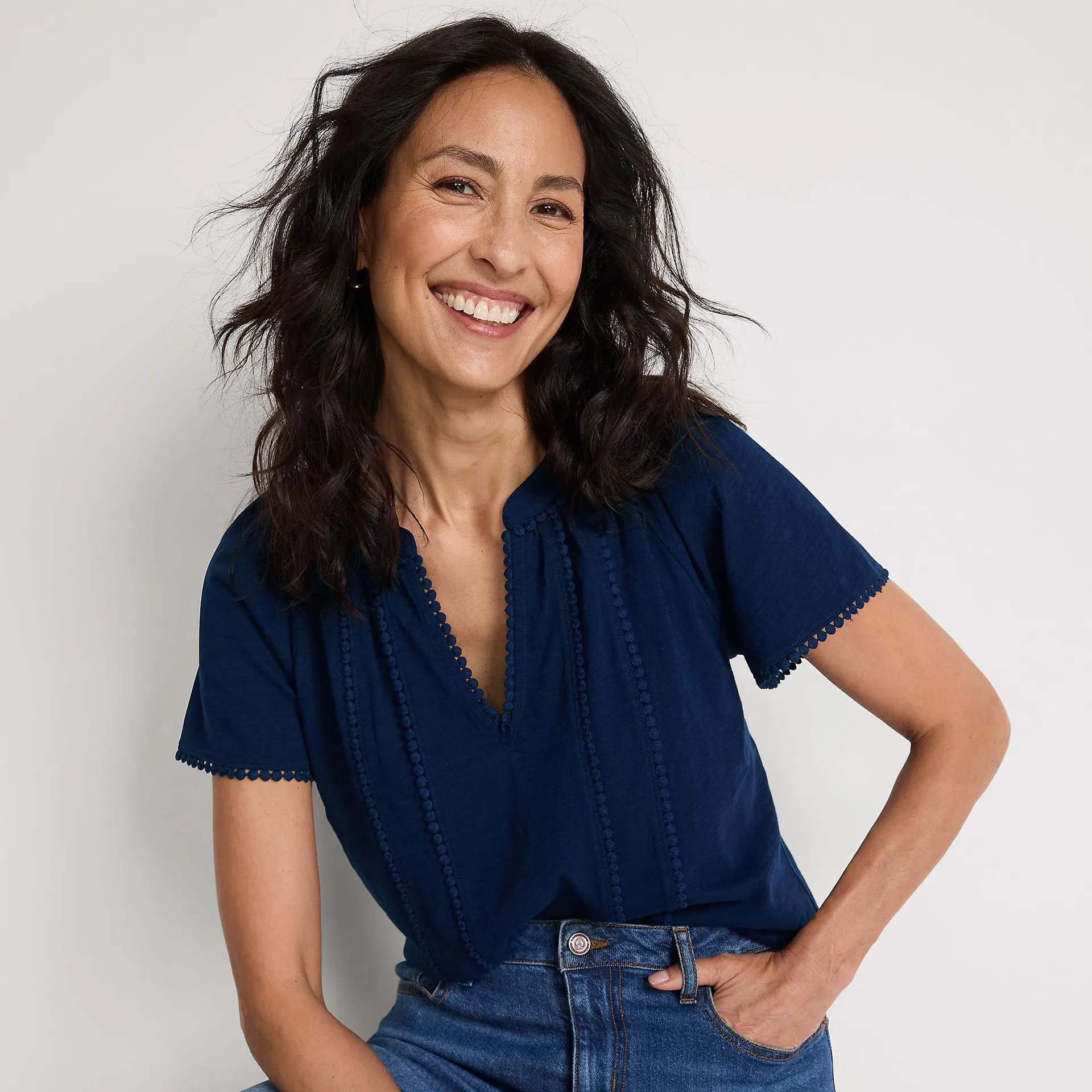 Women's Slub Short Sleeve Notch Neck Top