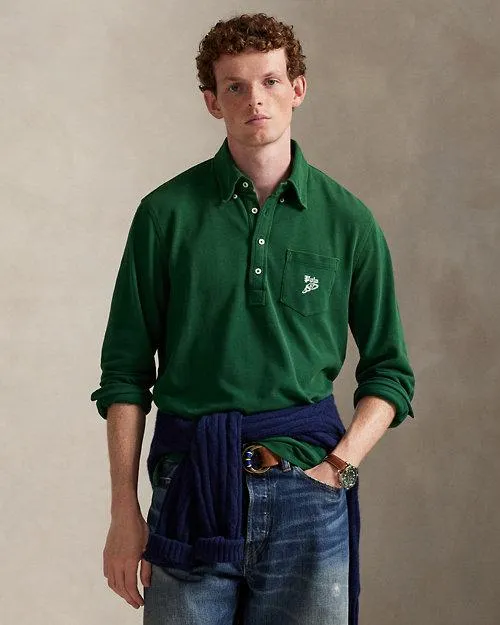 Classic Fit Embroidered Mesh Polo Shirt