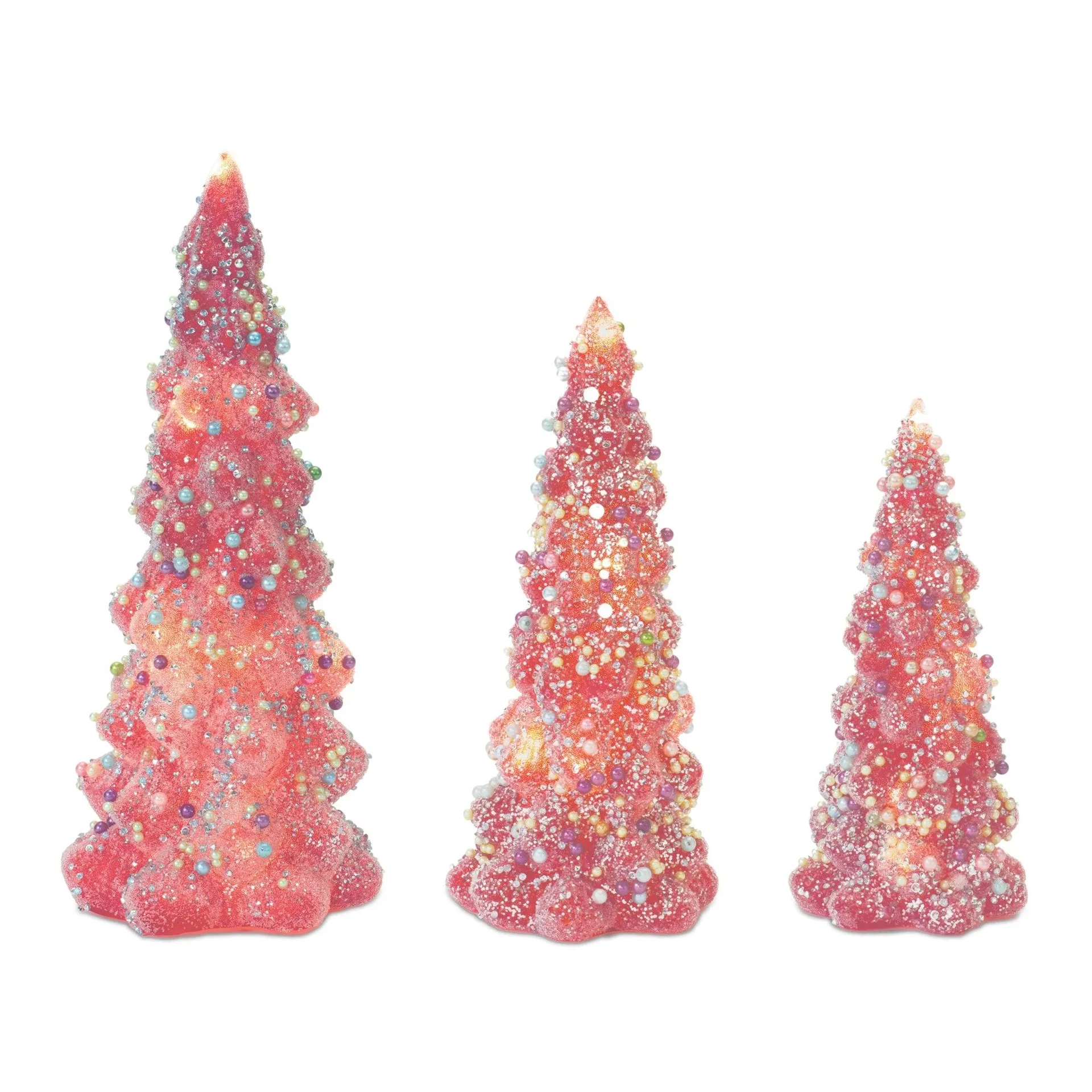 LED Tree with Rainbow Pearl Ornaments, Set of 3