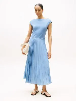 Fit-and-Flare Pleated Midi Dress
