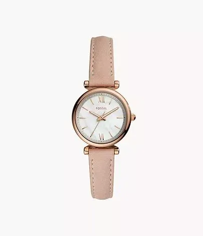 Carlie Mini Three-Hand Blush Leather Watch