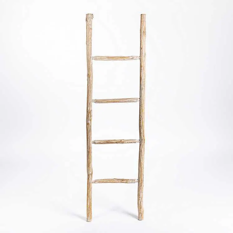 Whitewashed Natural Wood Leaning Ladder