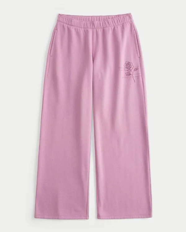 Sparkle Rose Graphic Wide-Leg Sweatpants