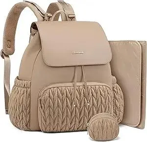 LOVEVOOK Diaper Bag Backpack, Small Baby Bag, Cute Baby Diaper Bag, Stylish Water-Resistant Travel Baby Bag for Mom, Baby Backpack with Changing Pad, Stroller Straps -Khaki
