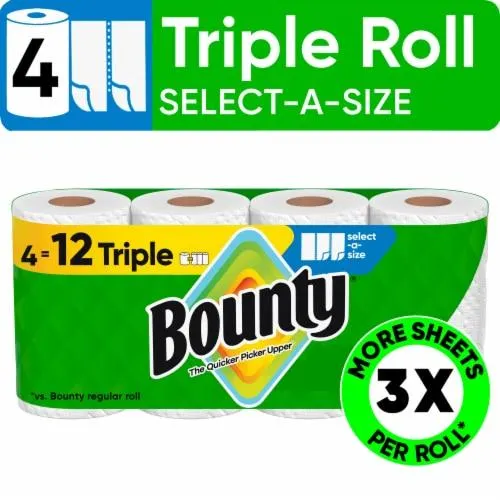 Bounty Paper Towels Select-A-Size White, 4 Triple Rolls, 123 Sheets Per Roll