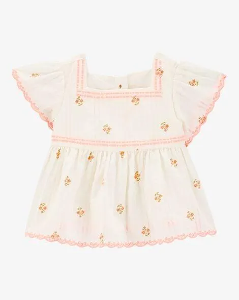 Baby Flutter Sleeve Seersucker Top - Cream