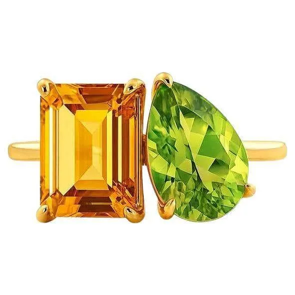 Toi et Moi Gemstone Ring: Citrine and Peridot