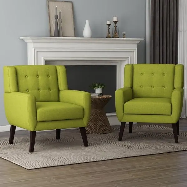 Modern Cotton Linen Upholstered Armchair Tufted Accent Chair