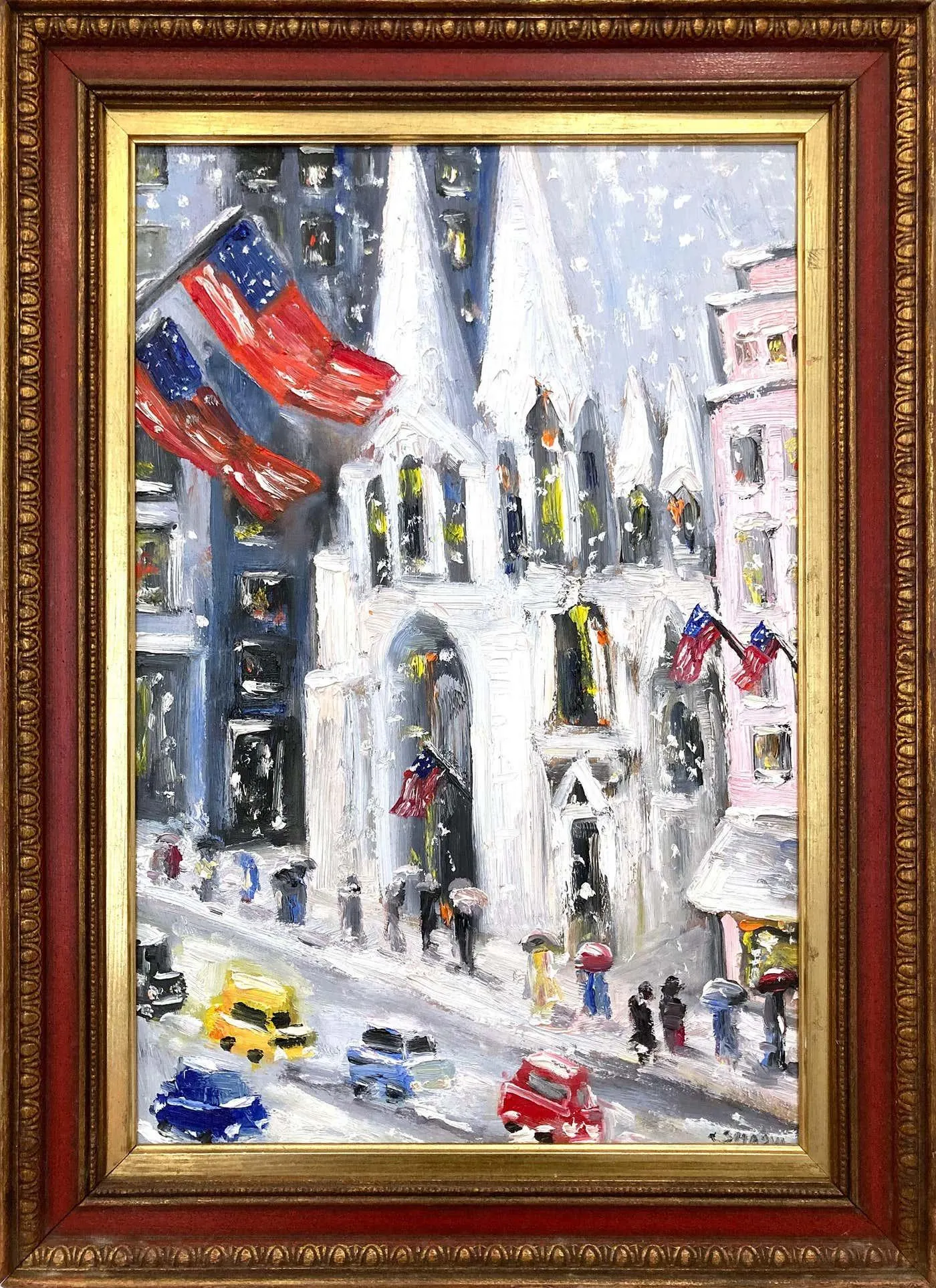 Cindy Shaoul"St. Patrick's Cathedral on Fifth" Impressionist Oil Painting Snow New York City 2025