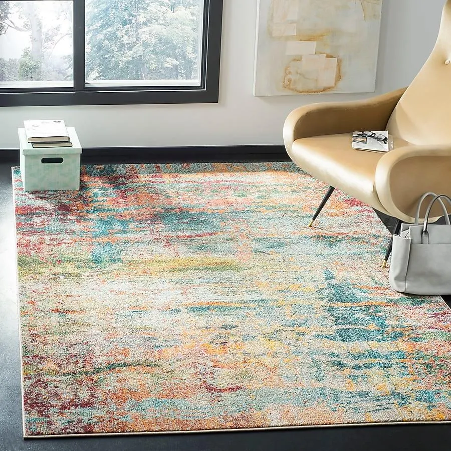 Safavieh Monaco Rosine 8 x 10 (ft) Loomed Teal/Orange Rectangular Indoor Distressed/Overdyed Bohemian/Eclectic Area rug