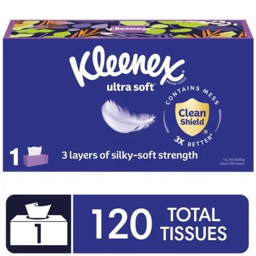Kleenex Ultra Soft Facial Tissues Flat Box 3 Ply