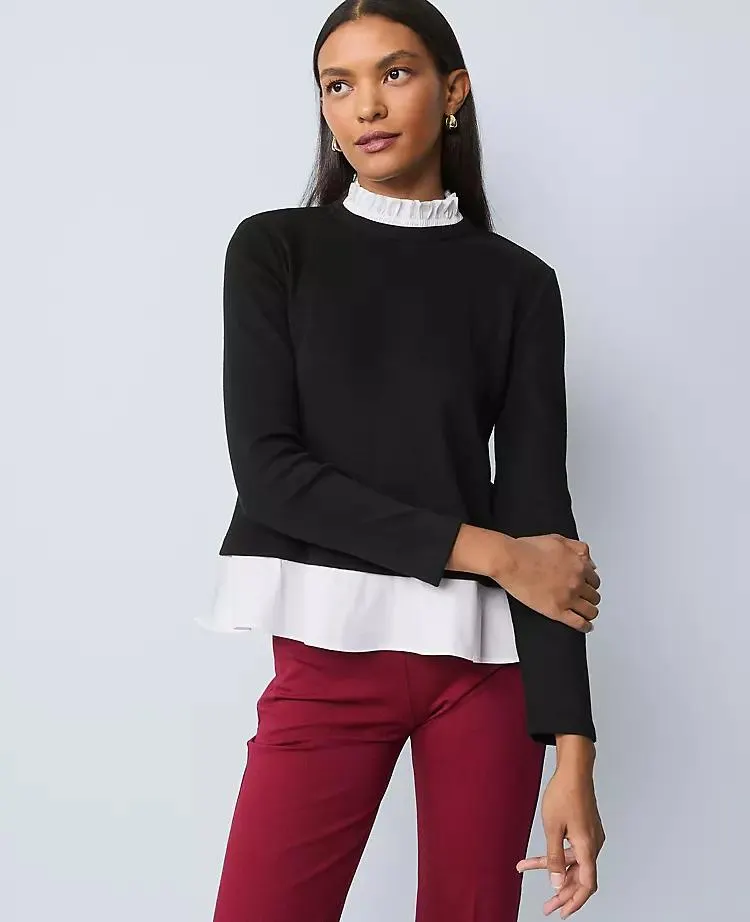Weekend Collection Ruffle Mix Media Top