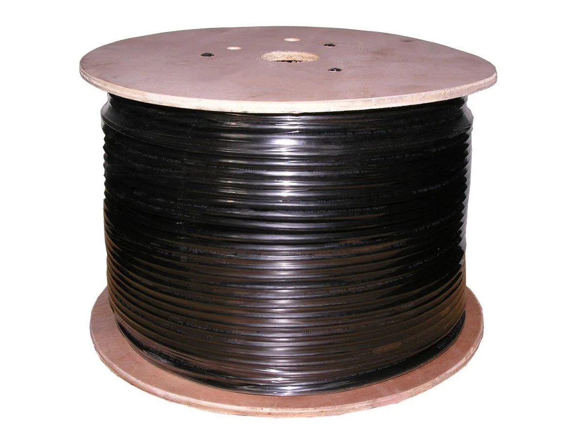 Monoprice Cat5e 1000ft Black Outdoor Bulk Cable, TAA, Solid, Waterblocking Tape Direct Burial, UTP, 24AWG, 350MHz, Pure Bare Copper, Spool, No Logo, Outdoor Bulk Ethernet Cable