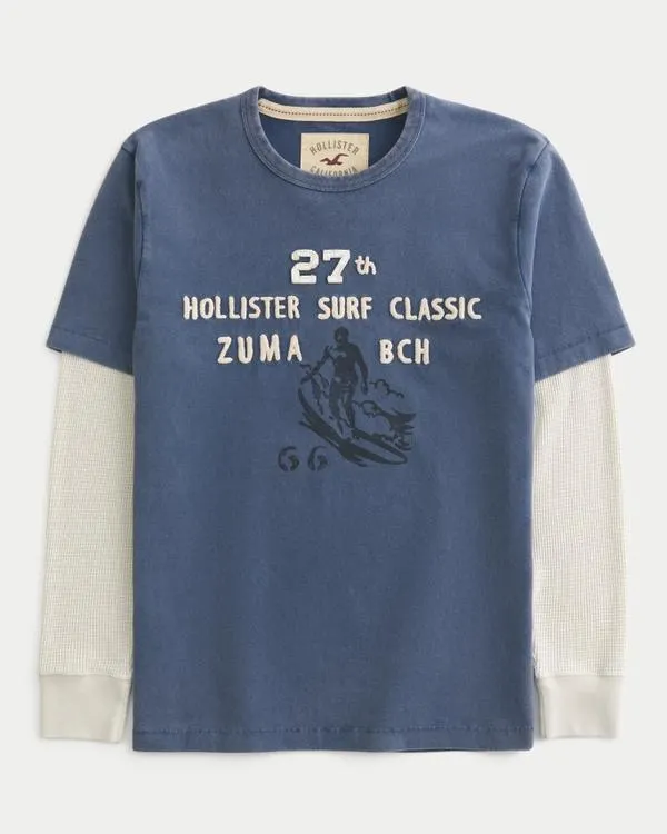 Layered Long-Sleeve Surf Logo Graphic Tee
