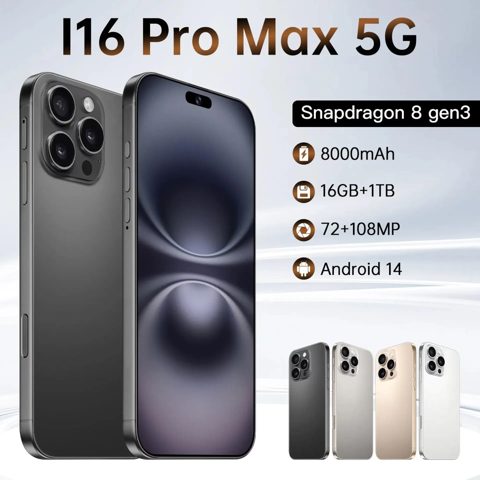 Teléfono móvil original de marca 2025 HOT de 7.3 pulgadas, nuevo i16 ProMax, pantalla completa, 4G, 5G, 6800 mAh, versión global