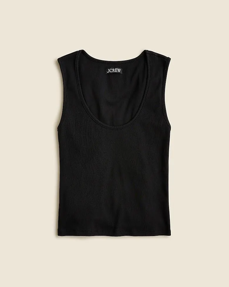 Cropped fine rib scoopneck tank top