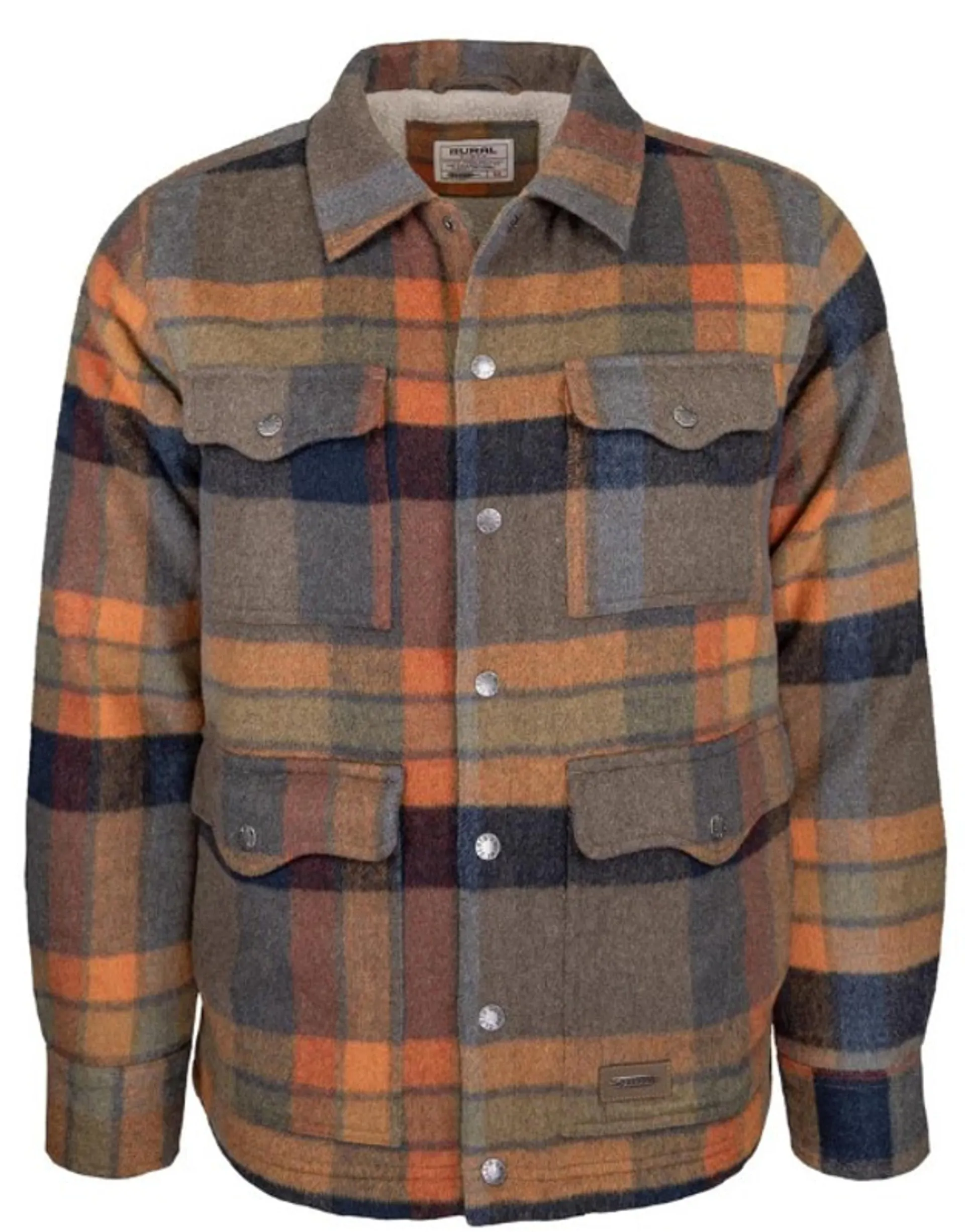 Rural Cloth Men's Blue & Orange Plaid Button Up Lumber Jacket