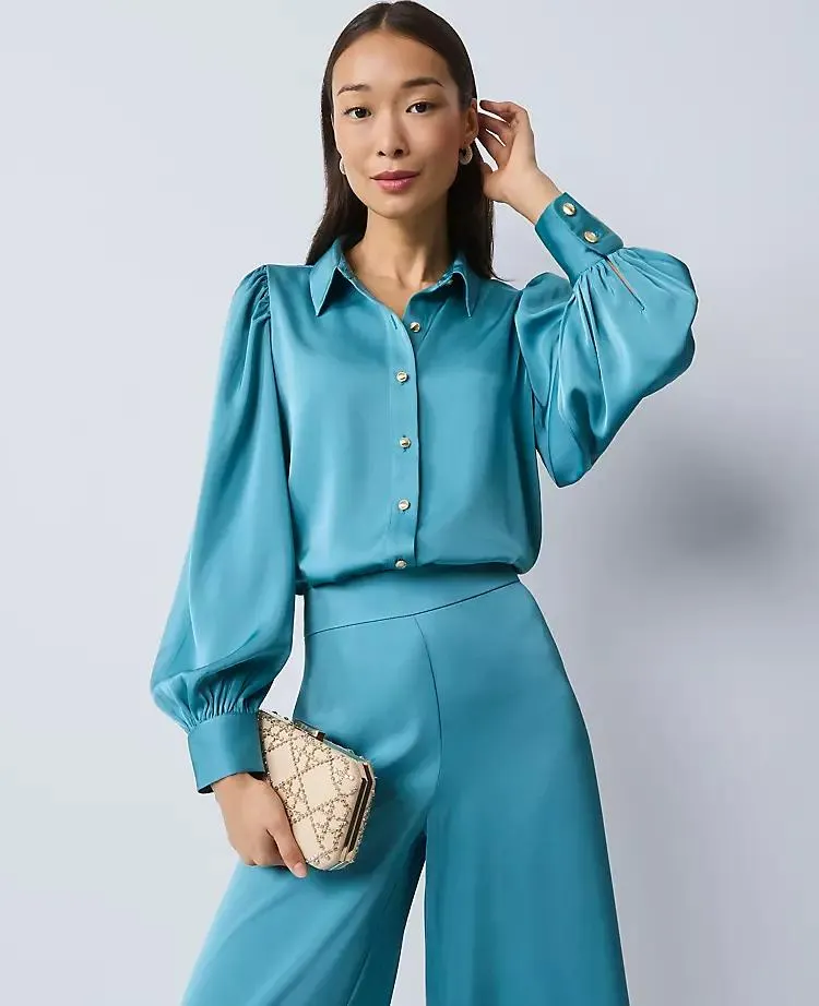 Satin Blouson Sleeve Blouse
