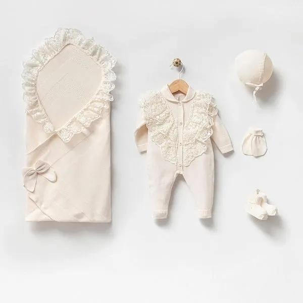 French Lace Newborn Knitwear 5 Piece Hospital Exit Set