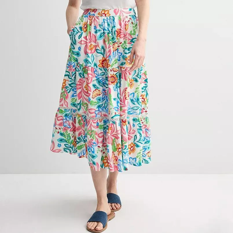 Women's Croft & Barrow® Floral Print Tiered Midi Skirt