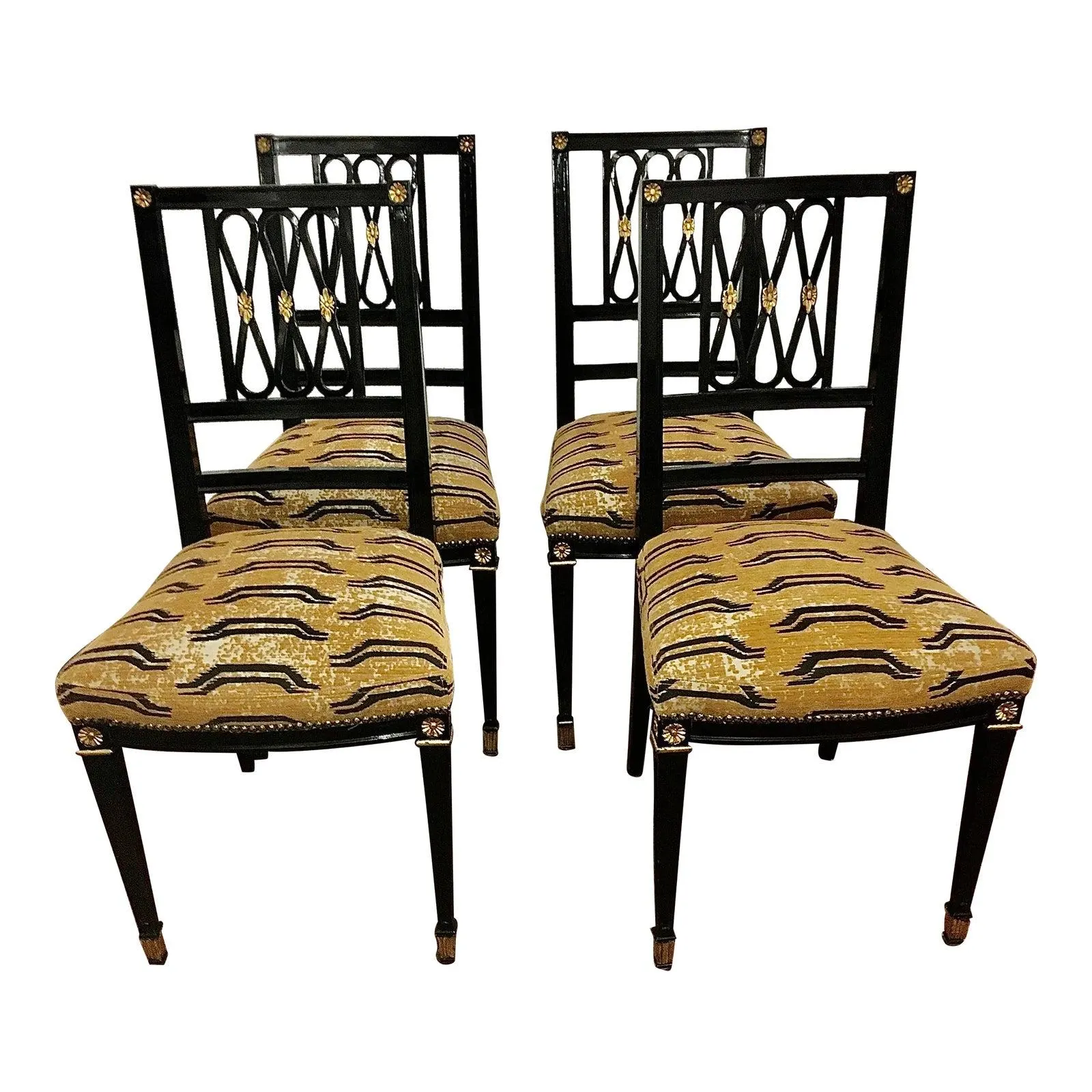 Mid 20th Century Set of 4 Italian Export Parcel Gilt Neoclassical Style Side Chairs by Rubelli