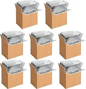 YSSOA 8 Pack Insulated Shipping Boxes with Aluminum Foil Liner,Thermal Insulation Cold Pack Shipping Boxes for Frozen, Reusable Styrofoam Cooler Box, Small Mailing Box, 6''x5''x9''
