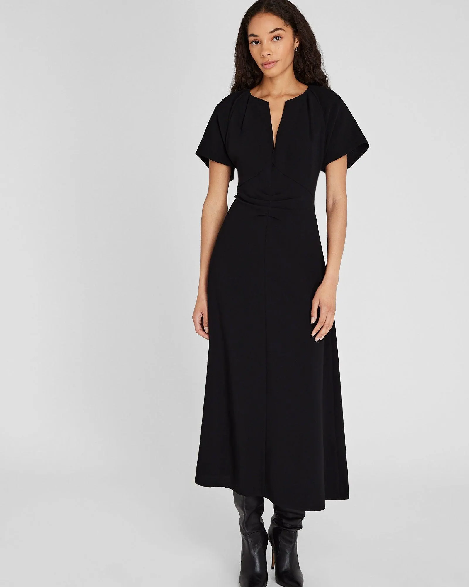 Flutter Sleeve Crepe Midi Dress