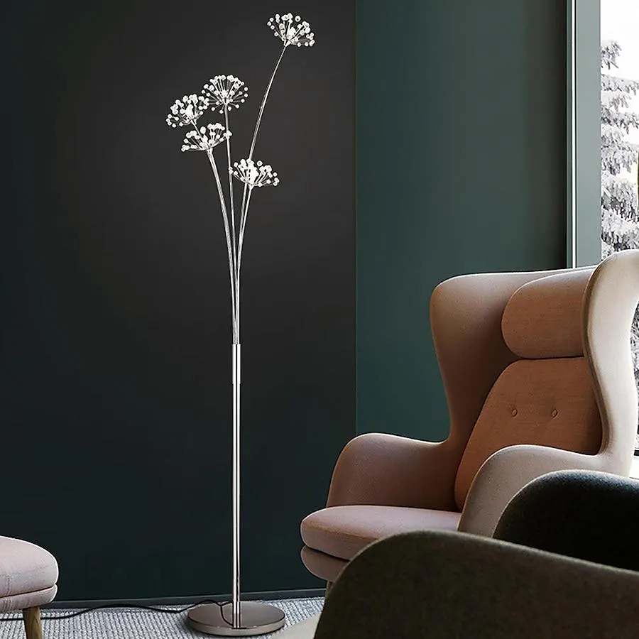 Oukaning 68.9-in 11-in Silver Floor Lamp with Crystal Dandelion Shade Stick Floor Lamp with Metal Shade