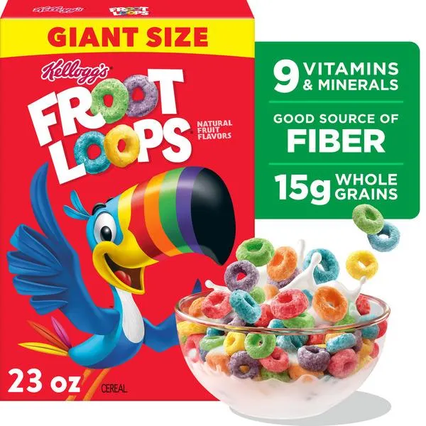 Kellogg's Froot Loops Froot Loops Breakfast Cereal, Good Source of Fiber, 15g Whole Grain, Giant Size