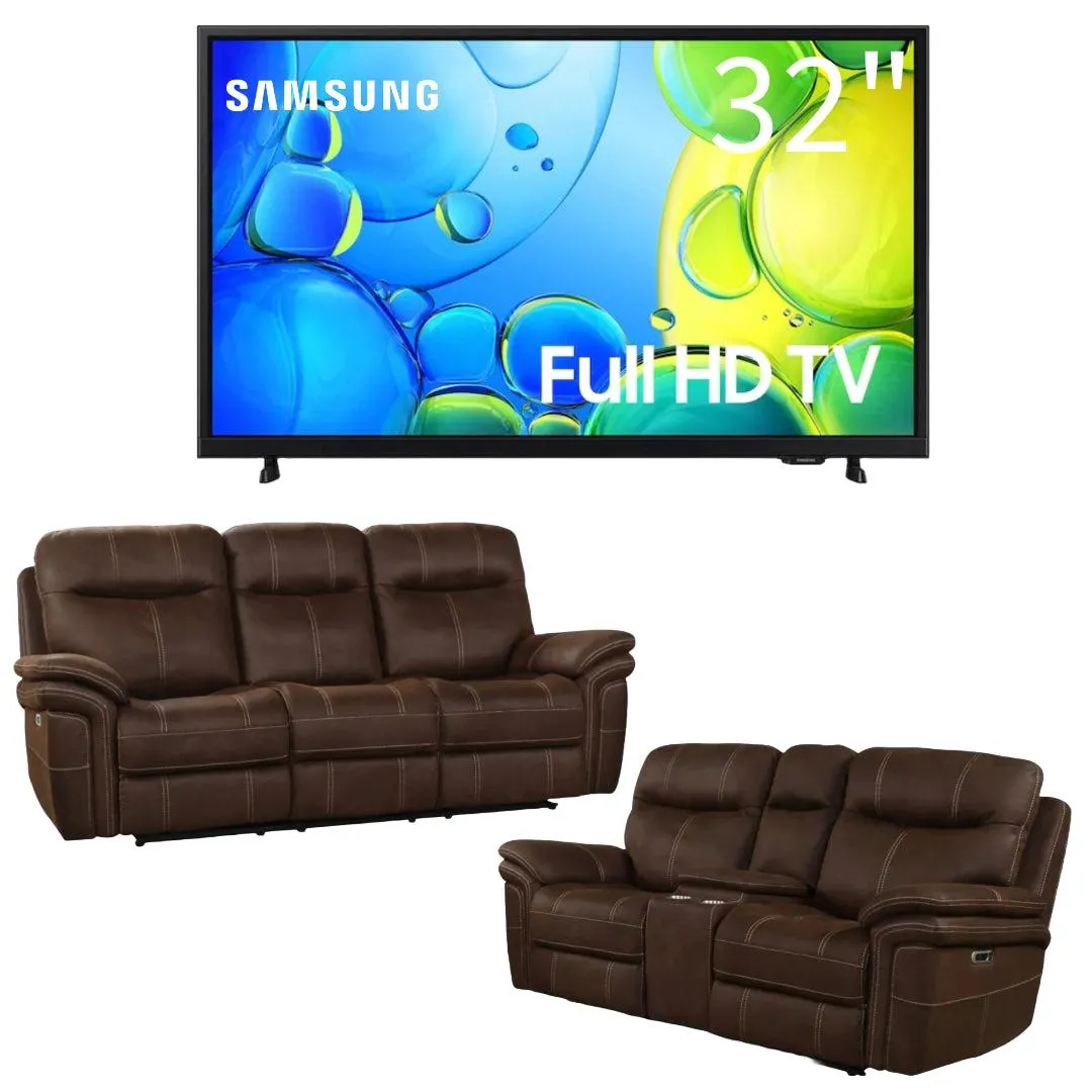 Bundle: Mason - Power Reclining Sofa and Loveseat 2PC set + Samsung 32" Class F6000F LED FHD Smart TV